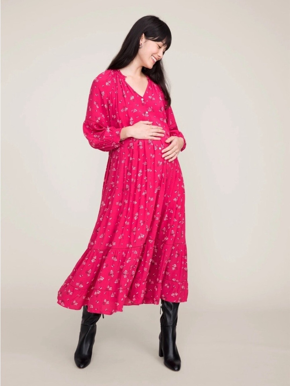 Hatch Maternity Women's THE MYRA DRESS Azalea/Canterbury Size 1 (4-6) Boho Fairy